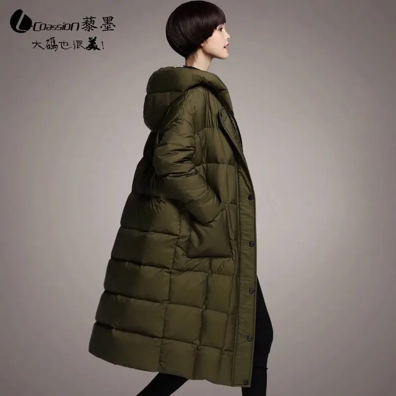Зимняя женская Парка M ~ 3XL Длинные куртки на утином пуху с капюшоном утепленные