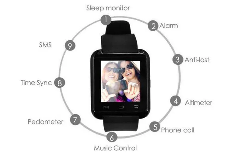 2016 Bluetooth Смарт часы U80 наручные цифровые спортивные для IOS Android Samsung телефон