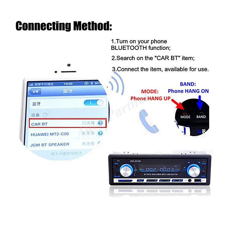Автомагнитола с Bluetooth V2.0 JSD 20158 fm-приемник Aux вход USB MP3 MMC WMA радио | Автомобили и
