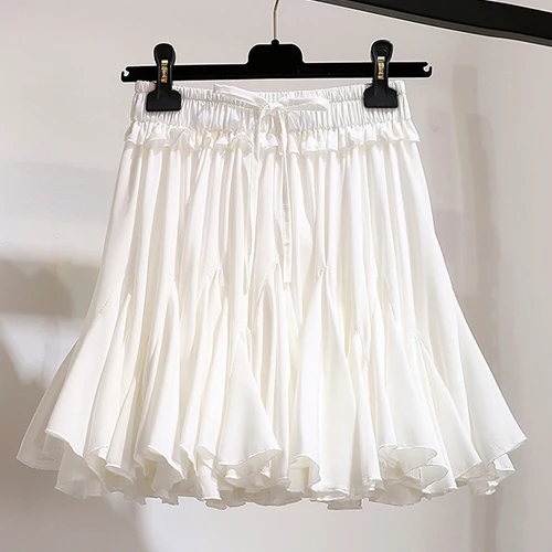 White HXJJP, белые, черные шифоновые летние шорты, юбка для женщин,, модная Корейская юбка-пачка с высокой талией, плиссированная, Мини, солнцезащитная, школьная юбка для женщин - Цвет: White