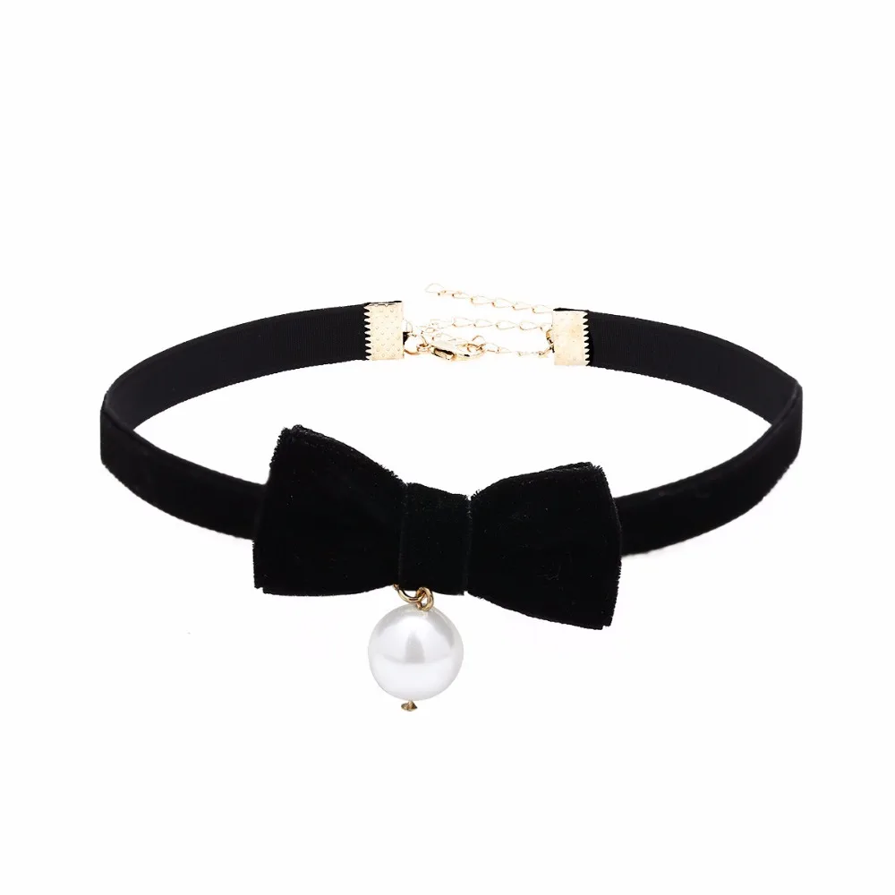 Black Necklaces Bowknot Jewelry Accessories Pearl Necklace Women Choker Fine Jewellery Funny Kolye Fashion | Украшения и