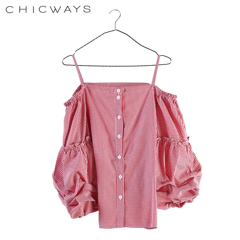 Chicways поплин блузка с длинным рукавом на пуговицах Gingham Top женские блузки 2018 осень