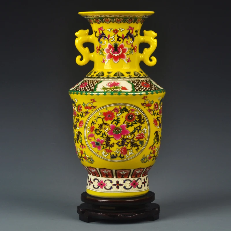 Керамическая ваза Jingdezhen эмалированная с двумя ушками антикварная зернистая