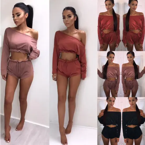 Новинка 2017 Женская Клубная одежда короткий топ с открытыми плечами и шорты