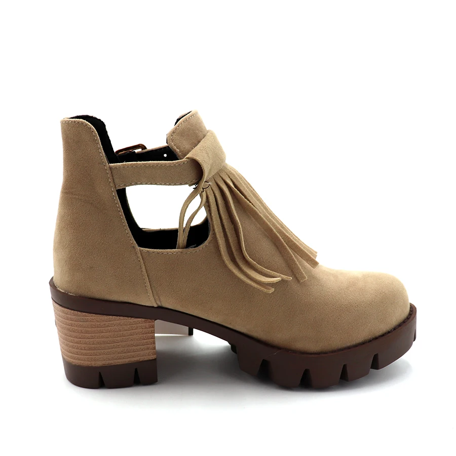 ENMAYLA Fashion Autumn Cut Out Shoes Woman Tassel Close Toe Buckle Ankle Boots for Women Faux Suede Round Black | Обувь