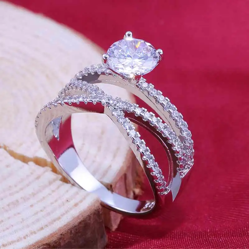 New electroplated zircon inlaid double-layer winding ring European and American fashion engagement jewelry | Украшения и