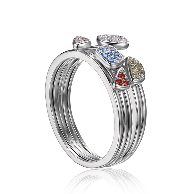 JewelryPalace мода многоцветный 4 шт. Stackbale кольцо наборы для ухода за кожей Твердые 925