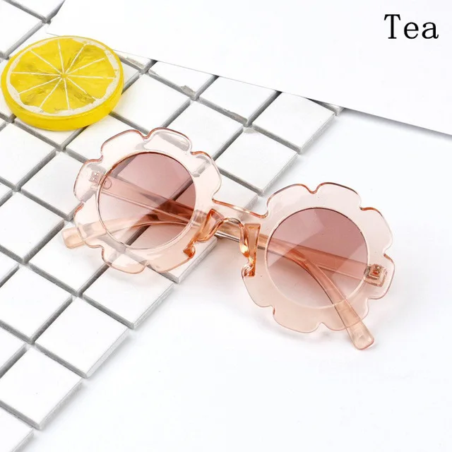 Tea KPAY, винтажные детские солнцезащитные очки, детские солнцезащитные очки, круглый цветок, Gafas, детские, UV400, спортивные солнцезащитные очки для девочек и мальчиков, Oculos De Sol - Цвет линз: Tea
