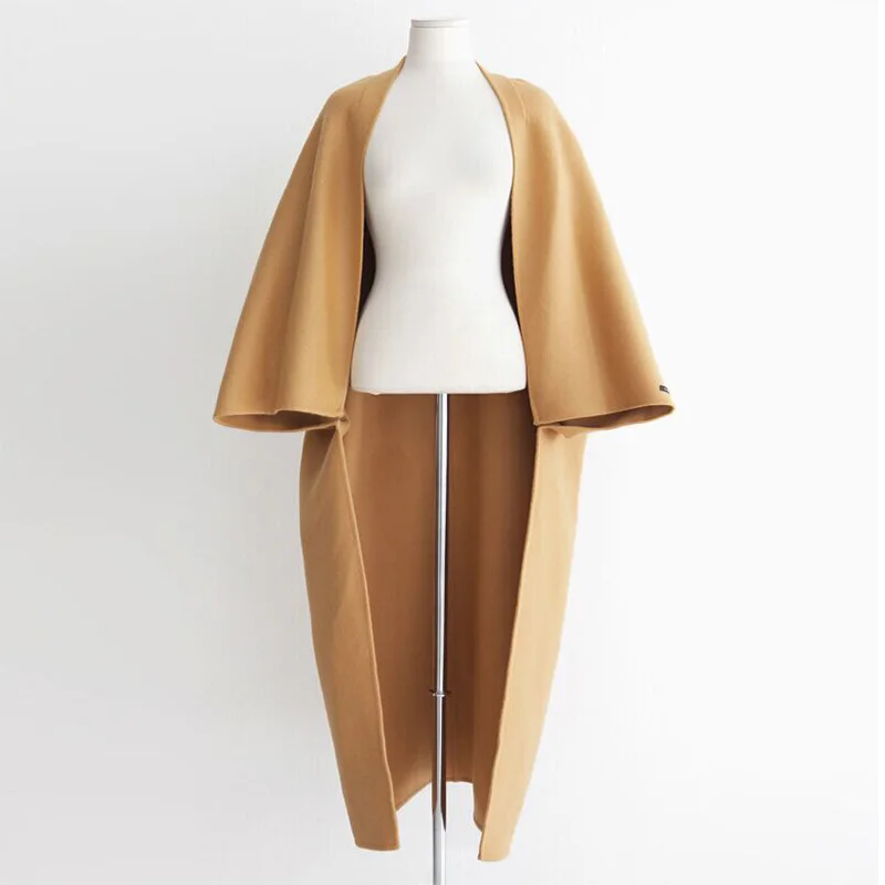 

Willstage Woolen Trench Coats Women 5XL Plus Size Outerwear Oversized Long Coat Full Sleeve Loose Casual 2019 Winter Khaki Tops