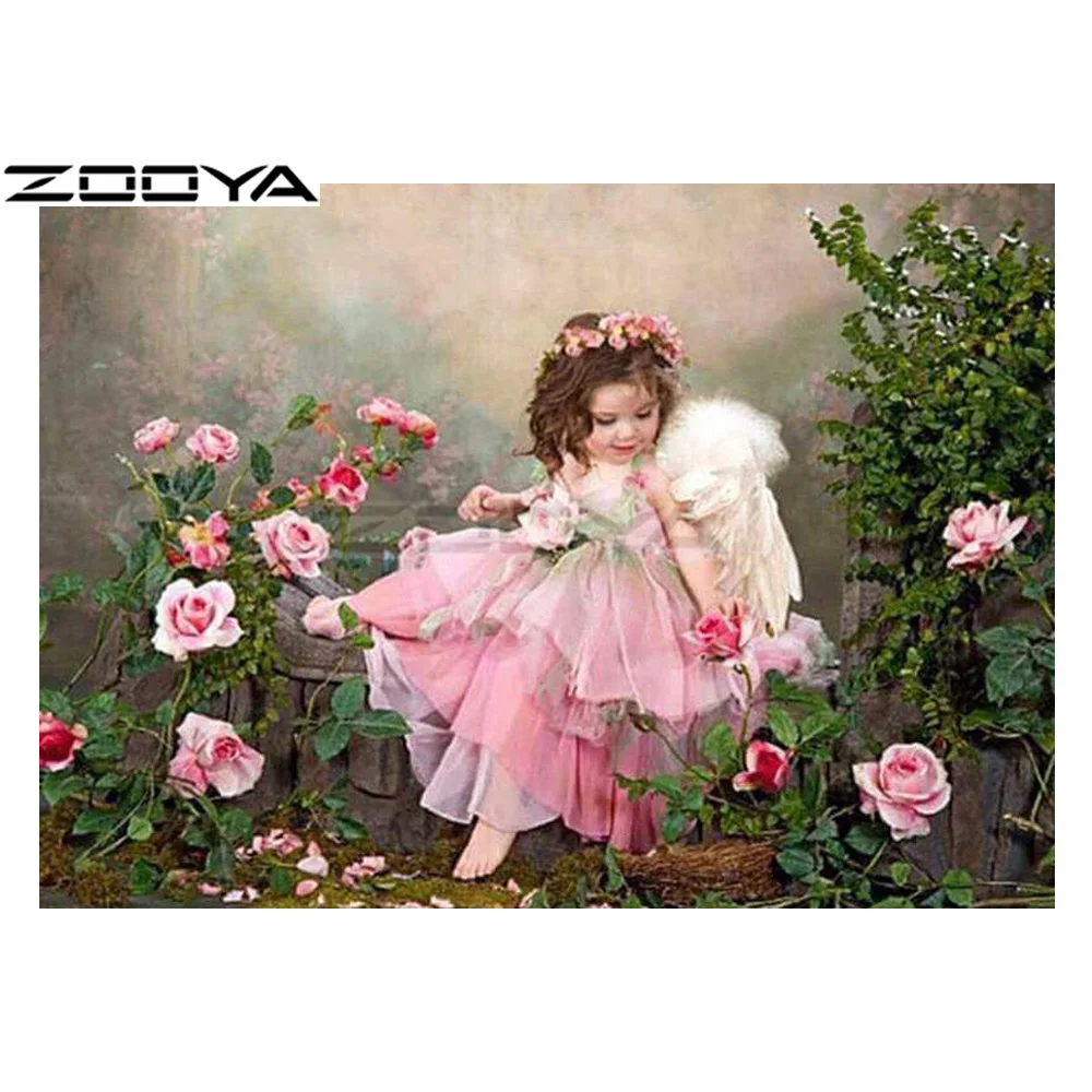ZOOYA 5D алмазная живопись сделай сам с маленькой девочкой ангелом садом розами