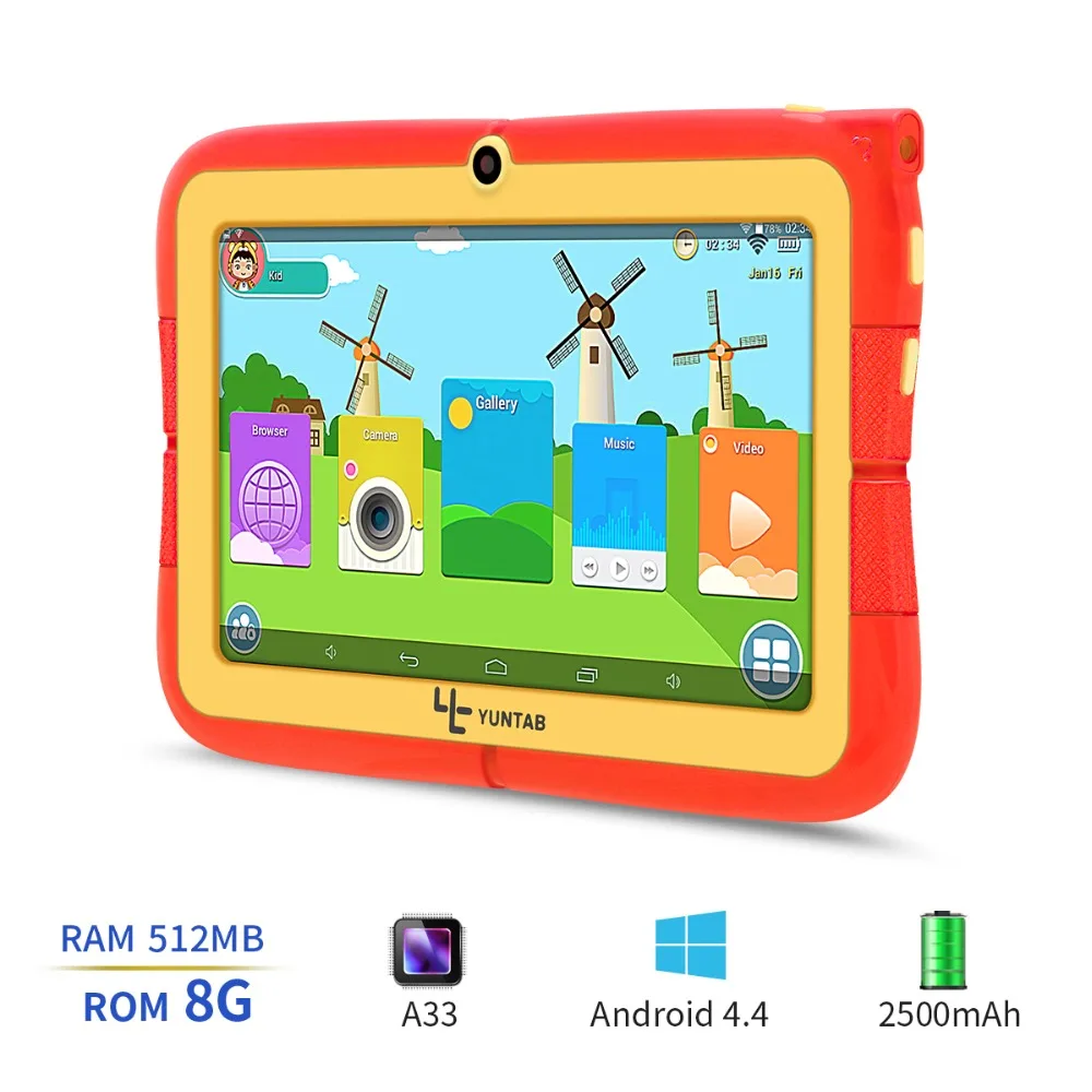 YUNTAB 7 &quotQ88R iWawa Дети планшетный ПК HD 1024*600 дисплей с родительским контролем