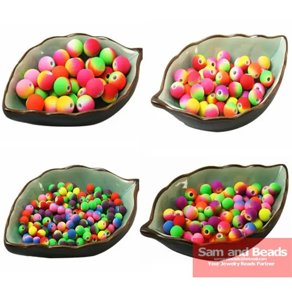 100 шт. разноцветные акриловые резиновые бусины 6 8 10 12 мм|beads neon|loose beadsrubber beads |