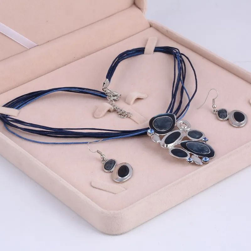 Женское Ожерелье с несколькими слоями MINHIN Синий Комплект сережек подвеской в