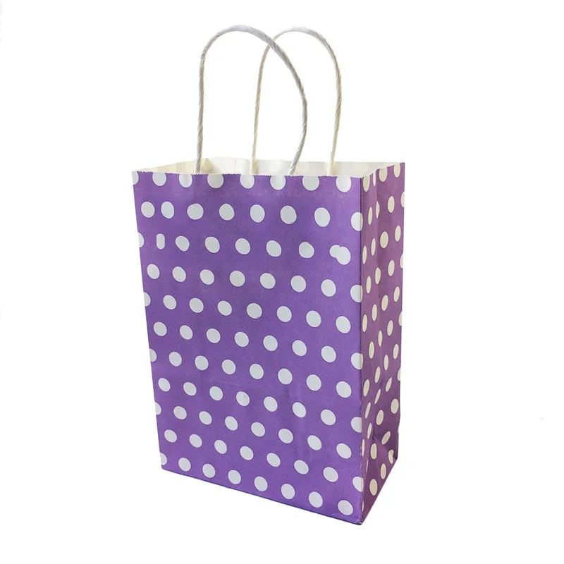 Purple 10 шт./лот цветная бумажная Подарочная сумка в горошек с ручками 21*15*8 см подарочные упаковочные сумки DIY Многофункциональные сумки для покупок вечерние принадлежности - Цвет: Purple