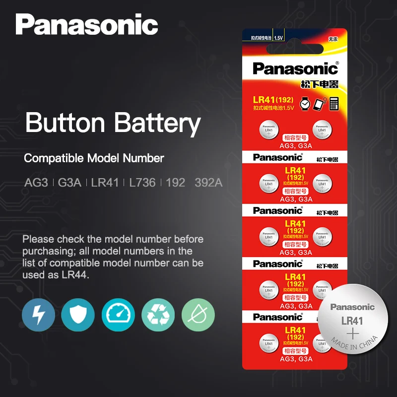 30 шт./3 упаковки 100% оригинальные батарейки LR41 для Panasonic AG3 G3A L736 192 392A SR41 Zn/MnO2
