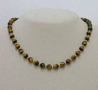 N2545 18&quot Strand Necklace 8mm Round Tiger Eye Beads &amp 14k Yellow Gold plated | Украшения и аксессуары