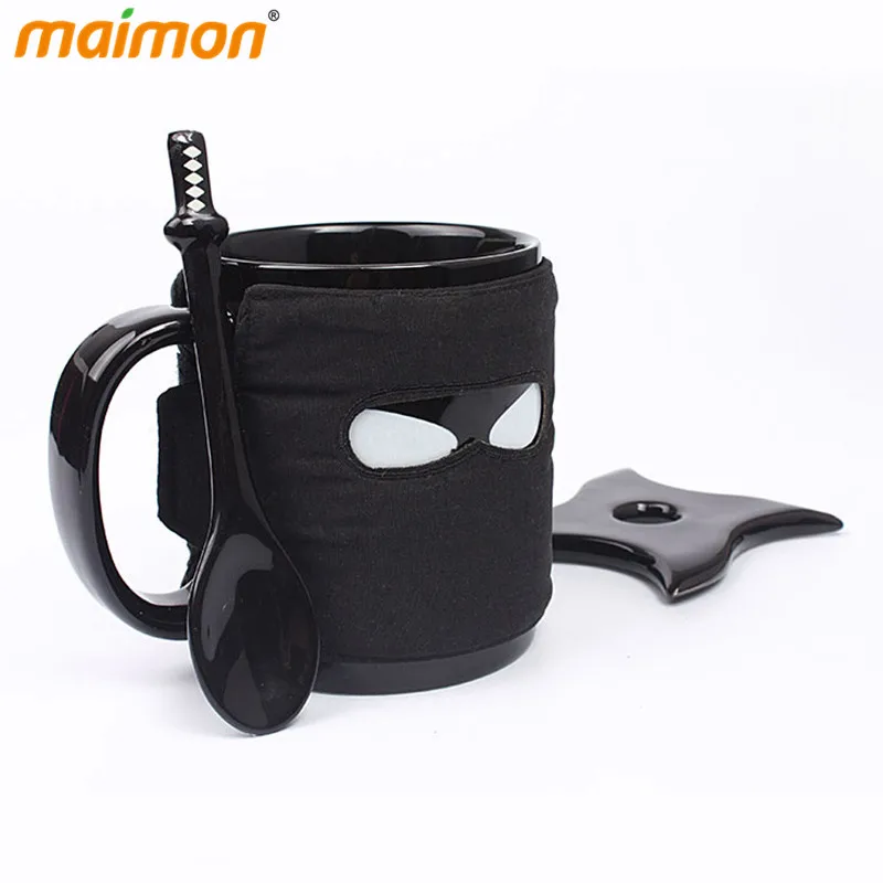 Крутая кружка с изображением ниндзя черная маска керамическая для чая кофе мечом