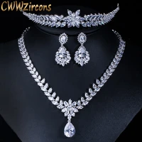 cwwzircons luxury wedding party hair jewelry accessories cubic zirconia bridal necklace earring tiaras and crowns sets t148