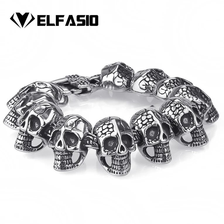 Мужской серебряный браслет из нержавеющей стали 316L с черепом| |