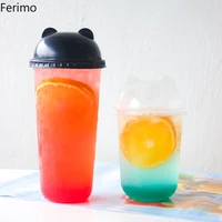 ferimo 100pcs u shaped cup transparent round bottom disposable plastic creative fat cup juice milk tea packaging cup with lid