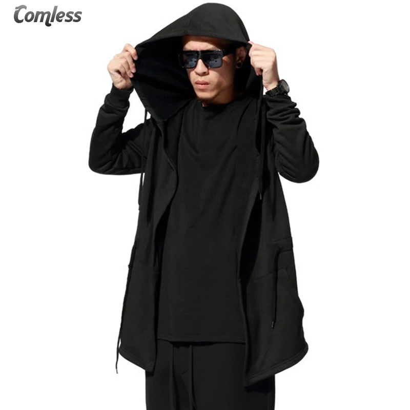 Хит 2016 Весенняя модная новинка черный плащ с капюшоном Мужская Уличная одежда