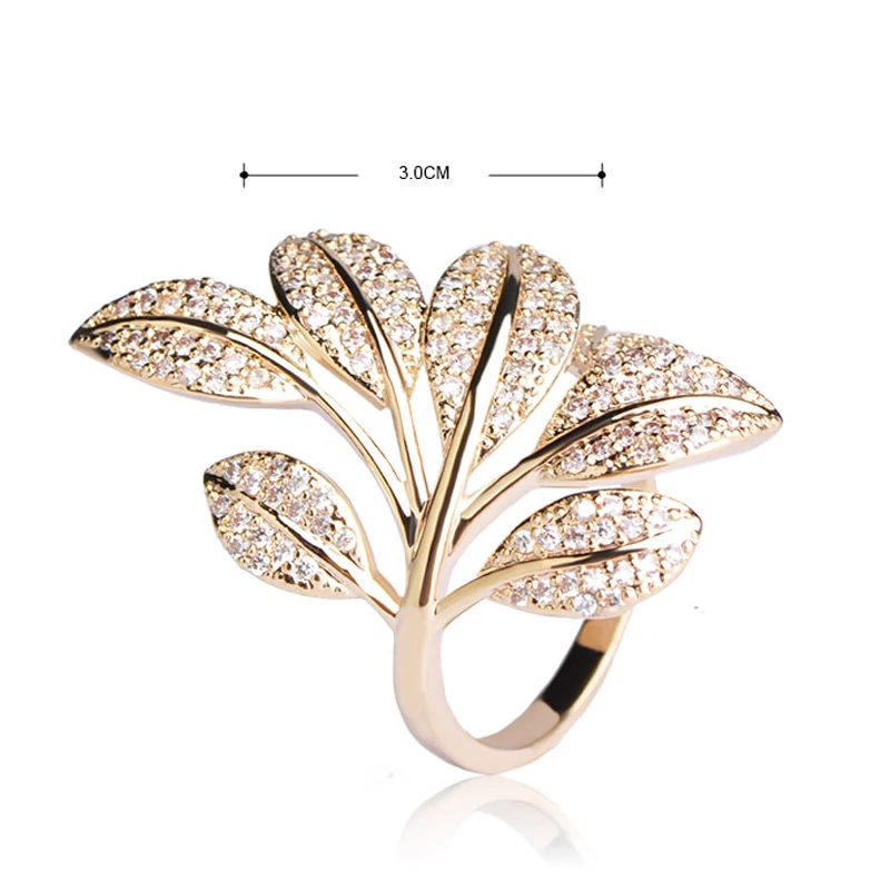 Индия Дубай Листья Сверкающих Циркон Кольца Перста Женщины Большой Широкий Aros