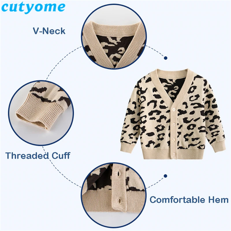 

Toddler Boy Girl Cardigan Sweater Autmn Winter Leopard V-Neck Knitwear Sweater for Children Clothes Kids Knitted Cardigan Outfit