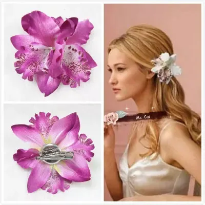 

Бесплатная доставка, женская фиолетовая/Розовая/красная/белая заколка для волос с цветком орхидеи для отпуска/пляжные свадебные/праздвече...
