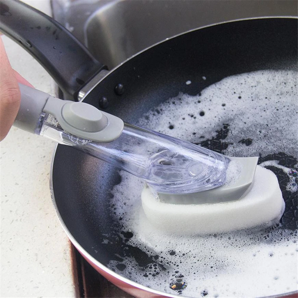 

Kitchen Cleaning Brush Scrubber Washing Dish Bowl With Refill Liquid Soap Dispenser dish sponge Kitchen Pot Cleaner Washing Tool