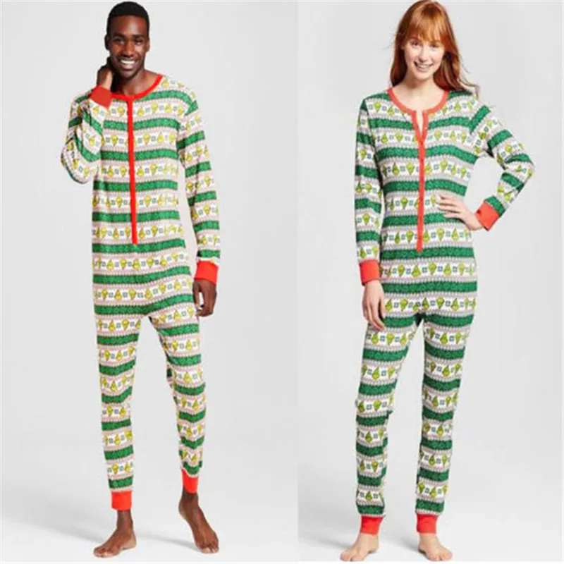 Popular Fashion Causal Zipper Winter Fall Warm Stripe Family Matching Christmas Pajamas Jumpsuit Xmas Sleepwear Nightwear | Женская