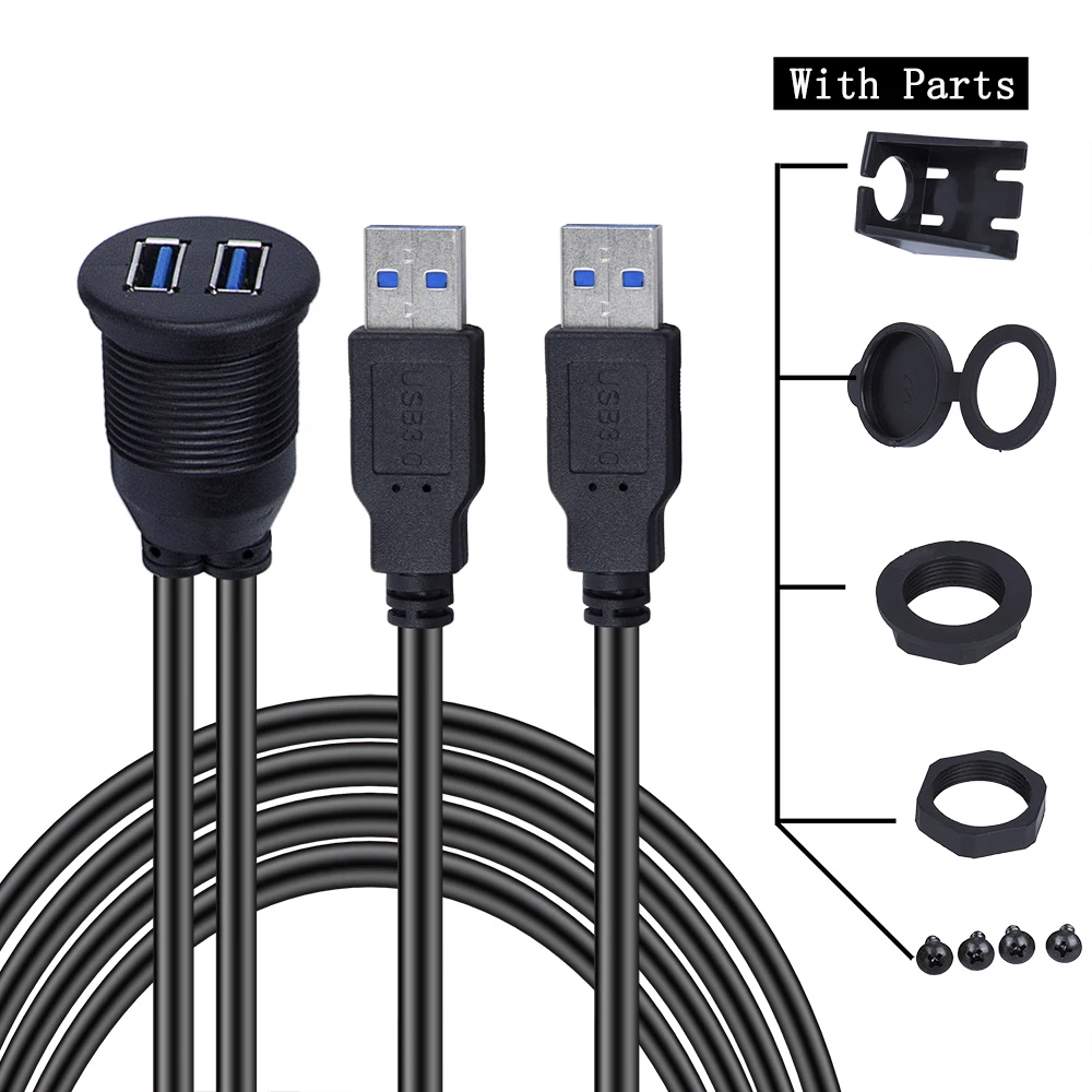 KWOKKER 1 м двойной USB разъем Удлинительный кабель автомобильный Ван приборная панель заподлицо 2 USB разъем свинцовая панель шнур данных мотоциклетный Провод зарядное устройство