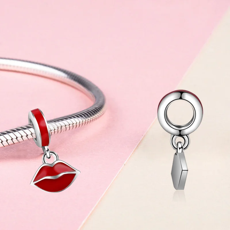 Jiayiqi большие красные губы Подвески серебряные бусины 925 пробы Fit Шарм DIY браслет