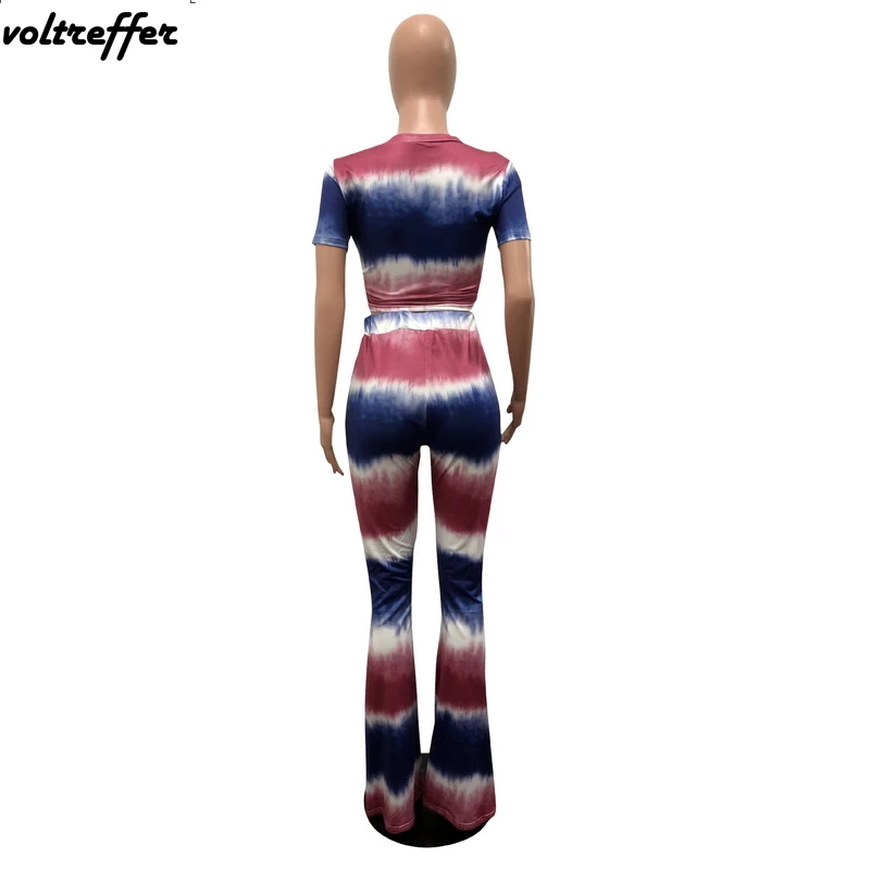 Женский костюм двойка с принтом Tye Dye пикантная одежда расклешенными брюками