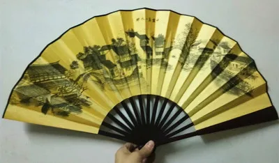 jiangnanshuixiang 1" украшенный Шелковый складной Ручной Веер человек большой бамбуковый китайский Печатный веер из ткани традиционное ремесло свадебные сувениры веер - Цвет: jiangnanshuixiang