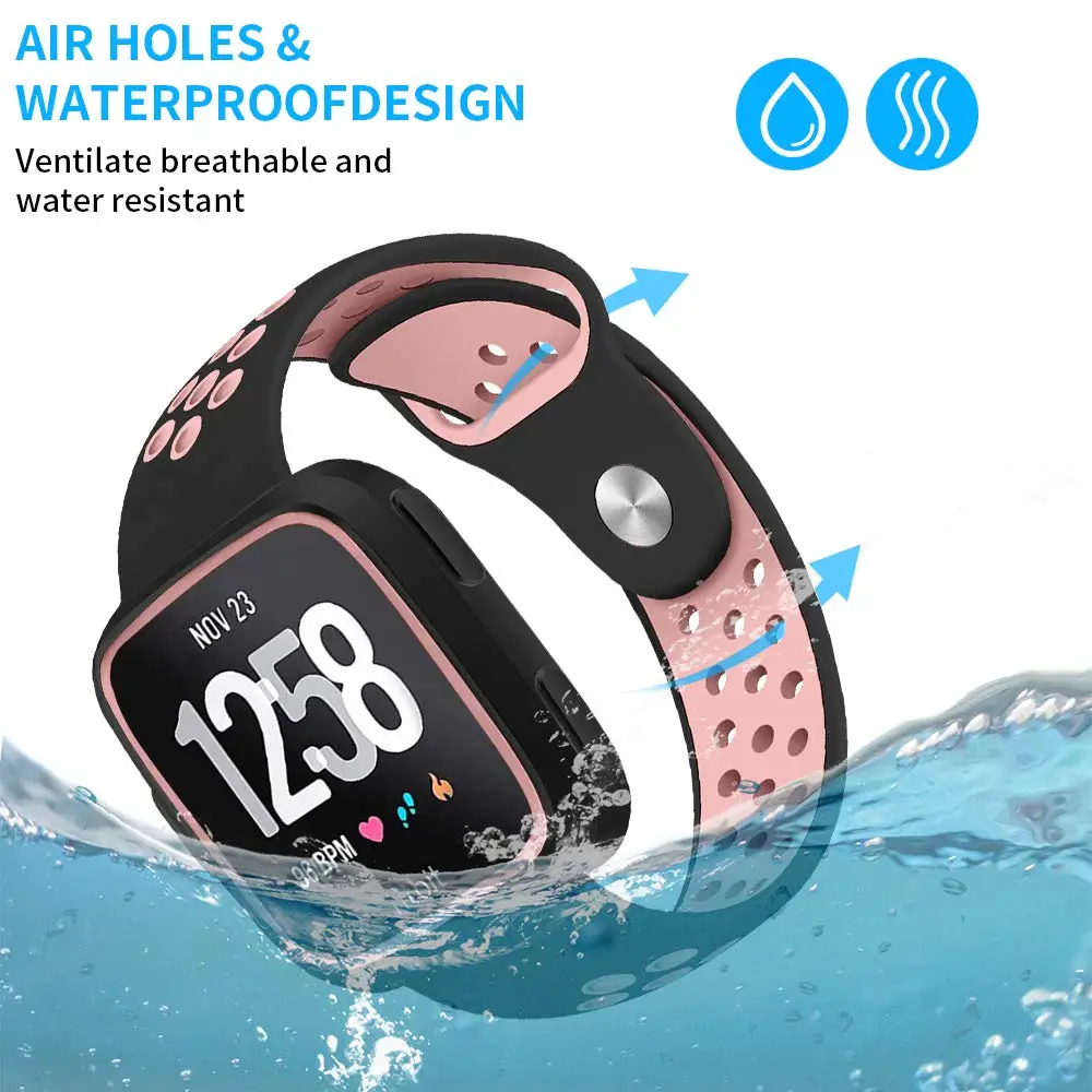 Силиконовые полосы совместимы с Fitbit Versa Lite и Fitbit Versa, с защитным чехлом двухцветная перфорация дышащие ремешки