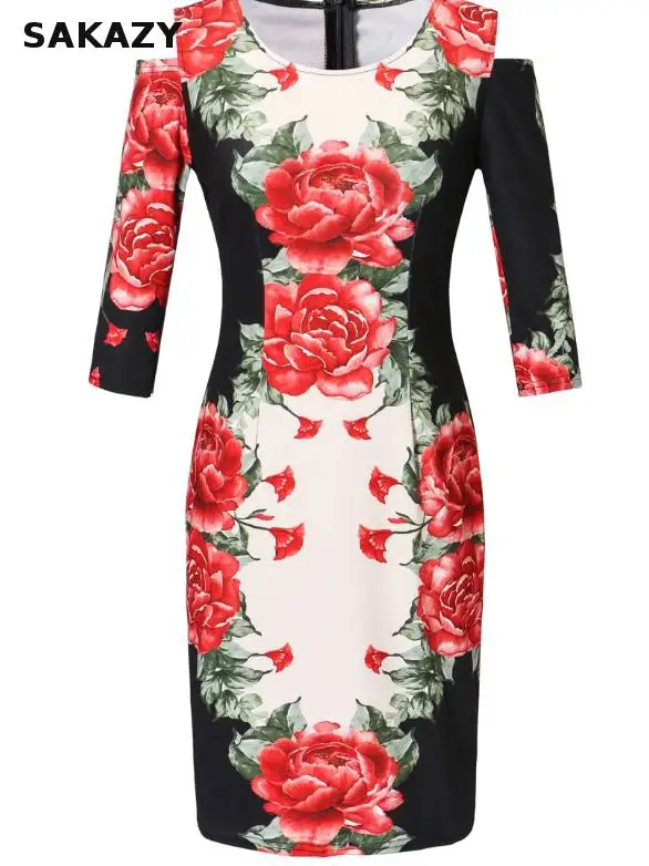 

Rose Floral Print Dress Women Elegant Hollow Out Shoulder C Dresses Summer Sexy Party Plus Size White Vestidos De Festa