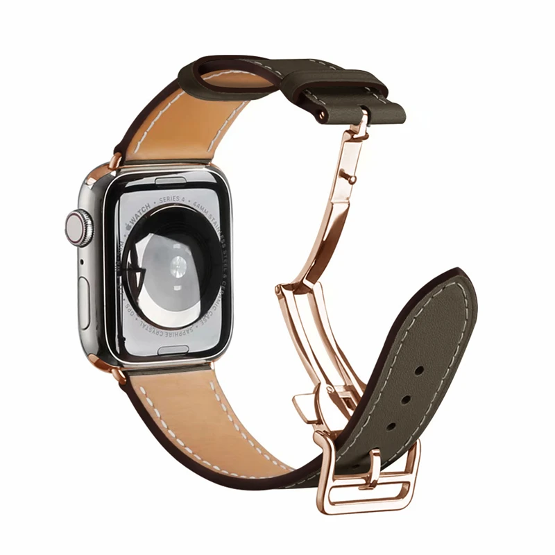 Herm Logo, розовое золото, натуральная кожа, один тур, браслет для часов Apple Watch Series 5 4 44/40 мм, замена для iWatch