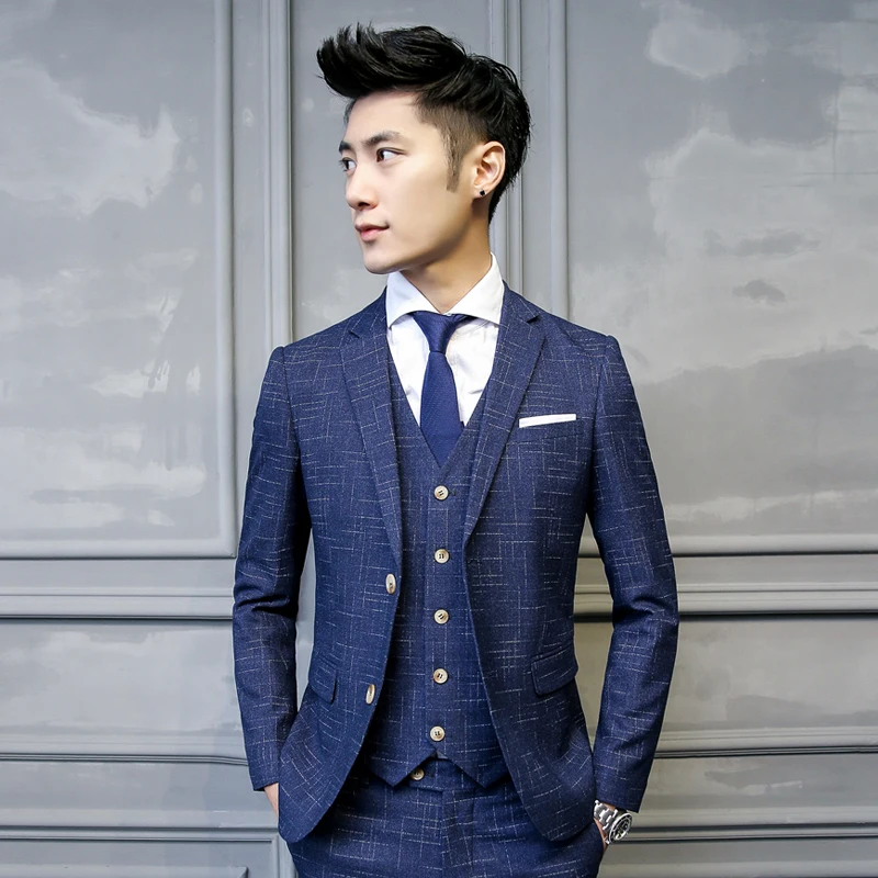 

(Jacket+Vest+Pants)Men Slim Fit Suits men's Wedding Suits Business Formal Wear High quality men's casual suits Men Striped suit