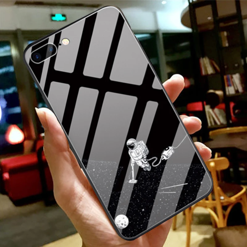 JAMULAR Космос астронавт чехол для телефона из закаленного стекла iPhone XS MAX XR X 7 8 6 6s Plus