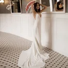 Простое свадебное платье с V-образным вырезом, на бретельках, без рукавов, белое, цвета слоновой кости, недорогое свадебное платье с открытой спиной, богемное пляжное свадебное платье