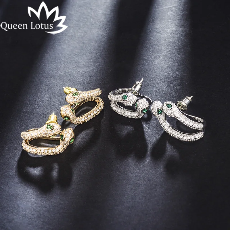 Женские асимметричные серьги гвоздики Queen Lotus в виде змеи новинка 2018|fashion stud