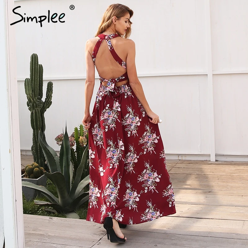 Женское летнее платье с открытой спиной Simplee элегантное макси без рукавов