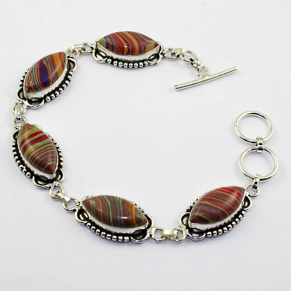 

Rainbow Calsilica Bracelet Silver Overlay over Copper , 20cm, B1284