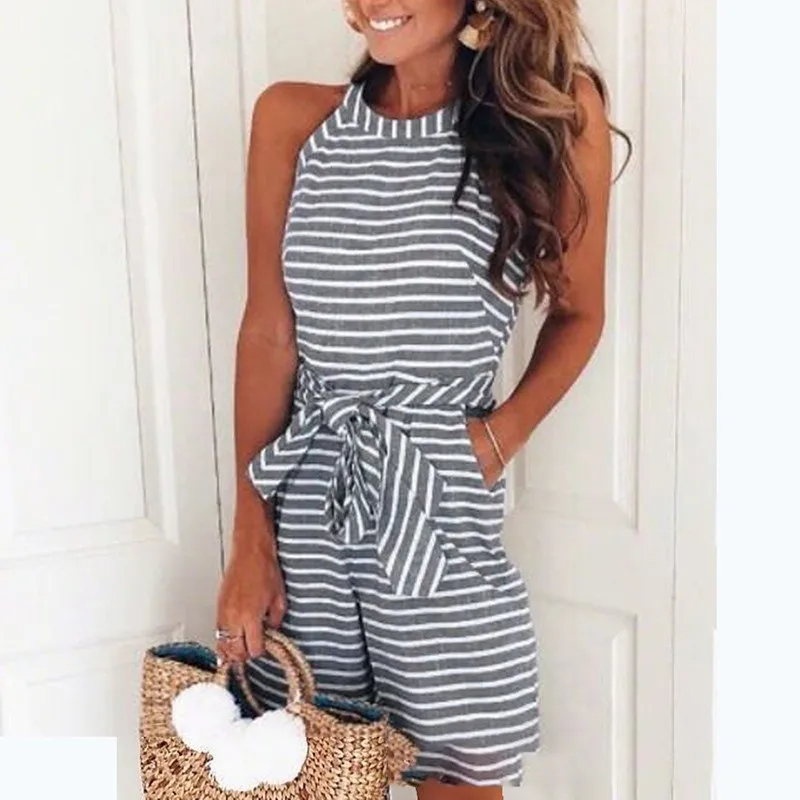 Straiped Boho Playsuit женский летний 2019 модный розовый Повседневный укороченный