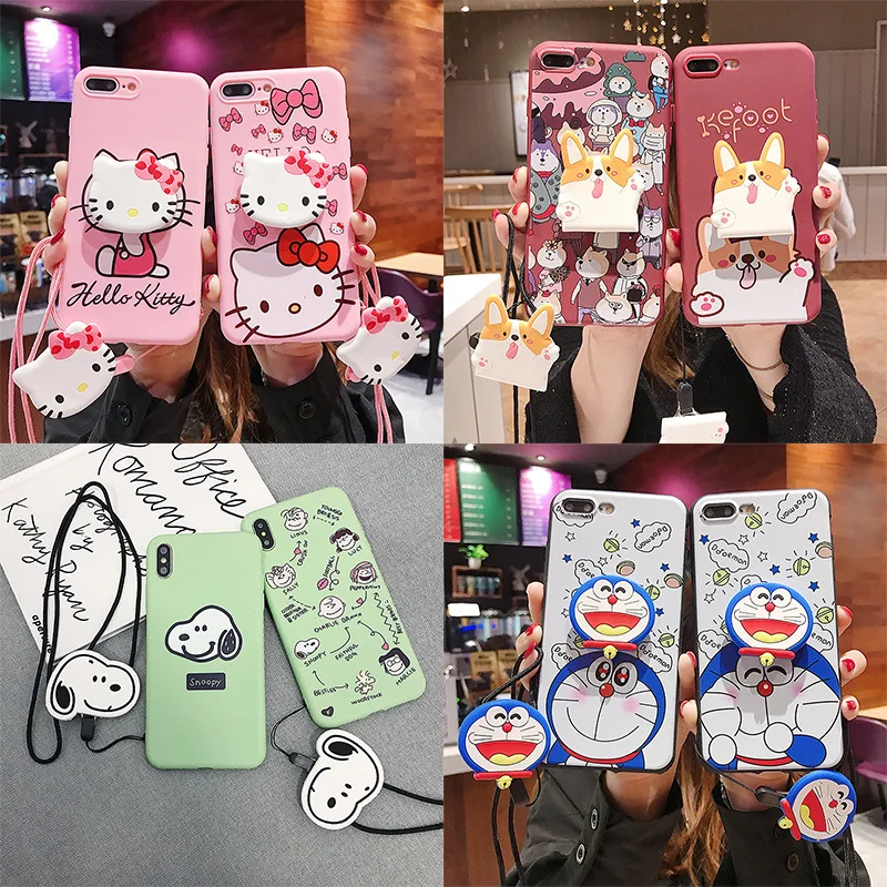 Cute Cartoon Snoopys stand+Lanyard+Doll Phone Cases For iPhone XR XS MAX 7 6s TPU Back Cover X 8 Plus |