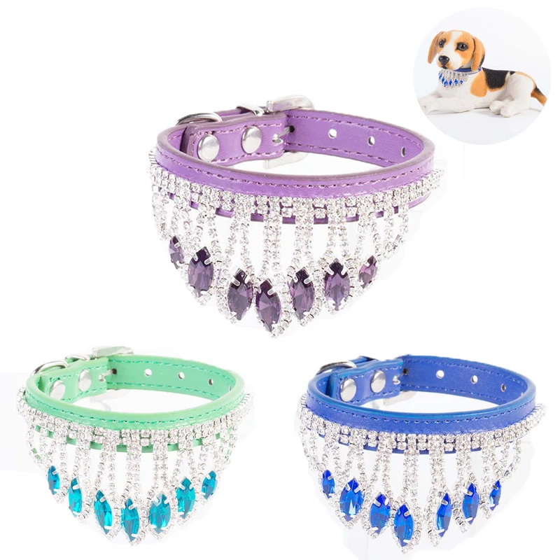 Bling ювелирные изделия с алмазами Роскошные ошейник для собак кожаный для свадьбы Удобная Собака цепочки и ожерелья домашних животных Прочный воротник дл