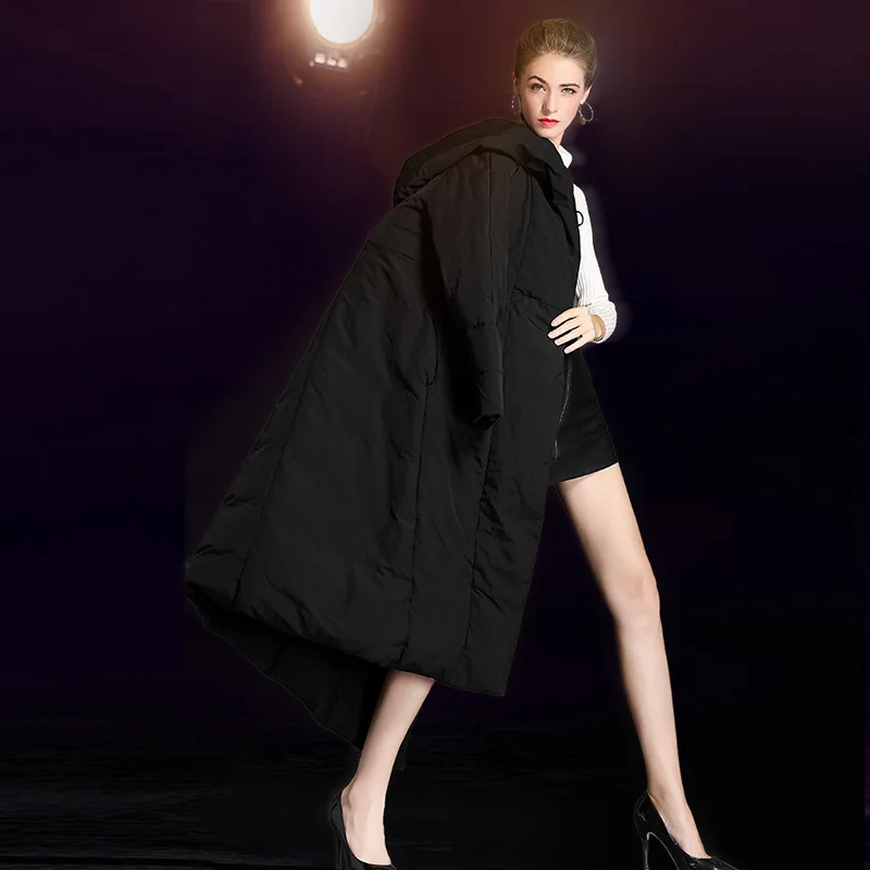 Зимняя модная женская длинная пуховая куртка с капюшоном Толстая длиной выше