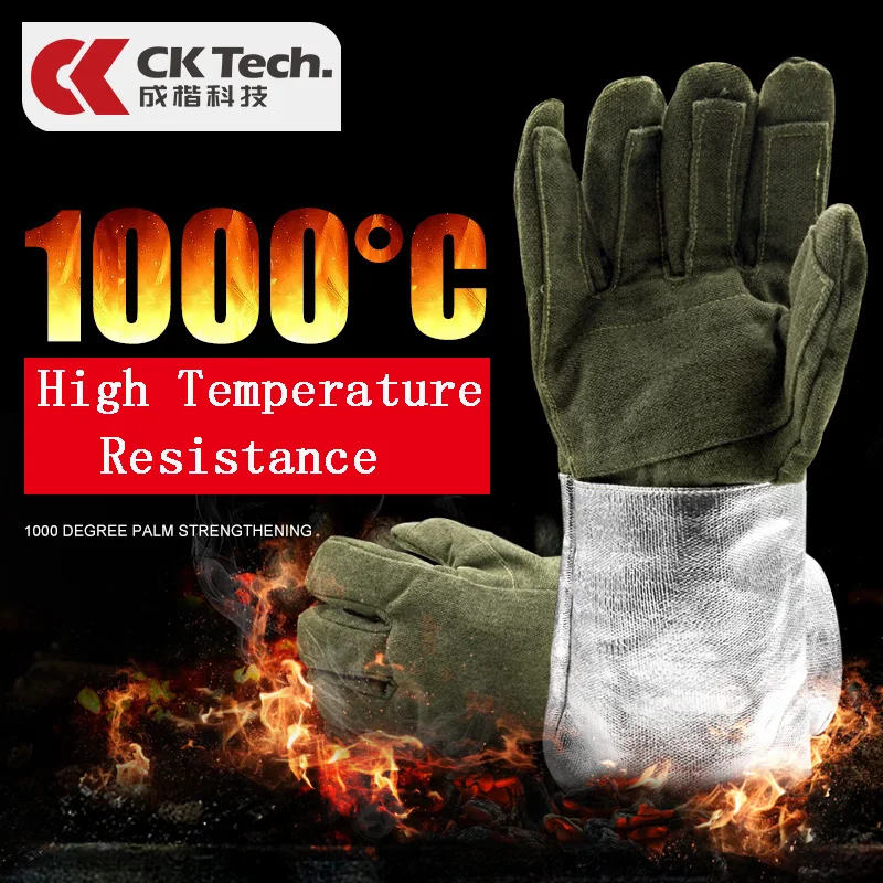 CK Tech. Heat Insulation 1000 Degree Aluminum Foil Gloves High Temperature Working Flexible Anti-scald Glove Fire Protection |