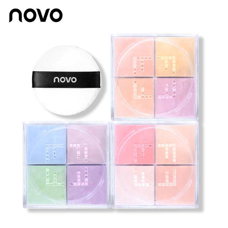 NOVO 4 Colors Transparent Lightweight Loose Powder Kit Modified Pores Smooth Fix Setting Makeup Oil Free Face Finish |