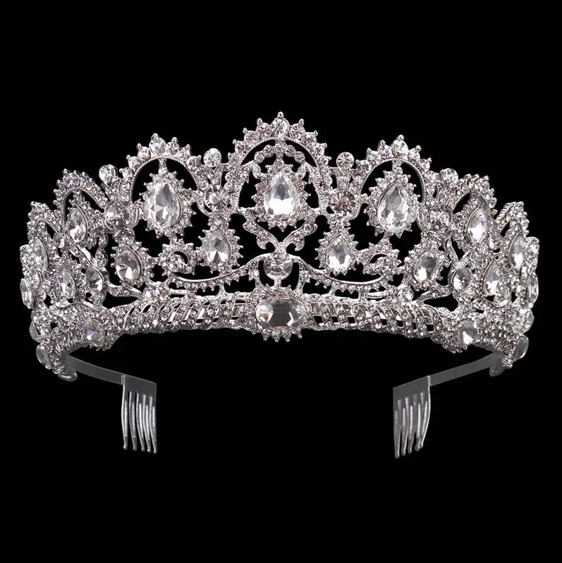 Silver White Золотая тиара KMVEXO, золотая тиара с зелеными/красными кристаллами - Окраска металла: Silver White